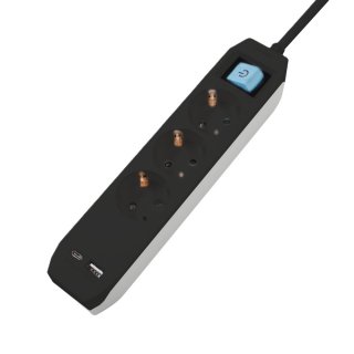 Prelungitor cu 3 x Schuko + 1 x USB type C + 1 x USB-A 1.8m Negru, Spacer PP-3-18B-TC-USB