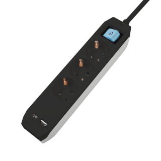 Prelungitor cu 3 x Schuko + 1 x USB type C + 1 x USB-A 4.5m Negru, Spacer PP-3-45B-TC-USB