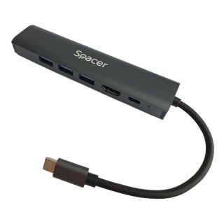 Docking station USB type C la HDMI 4K30Hz/3xUSB-A/Gigabit + PD 100W, Spacer SPDS-TypeC-HUPG-6in1-04