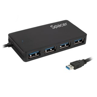 HUB USB 3.0 4 porturi 0.15m Negru, Spacer SPHB-USB-4U30-03