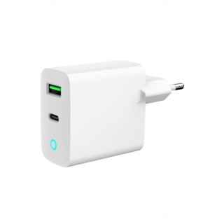 Incarcator priza USB-A + USB type C 20W Alb, Gembird TA-UC-PDQC20L-W-01