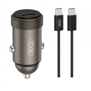 Incarcator auto 1 x USB-C 30W + cablu USB C-C Aluminiu, XO CC70
