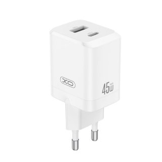 Incarcator priza USB-A + USB-C 45W GaN Nitride Alb, XO CE36