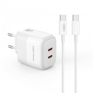 Incarcator priza 2 x USB-C 35W GaN Nitride + cablu USB type C Alb, XO L140