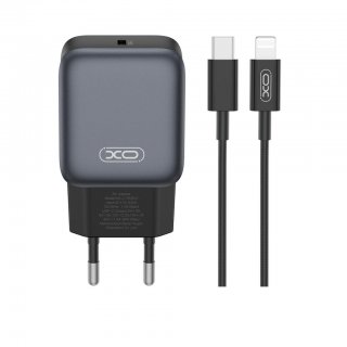 Incarcator priza USB-C 30W + cablu USB C-Lightning Negru, XO L155