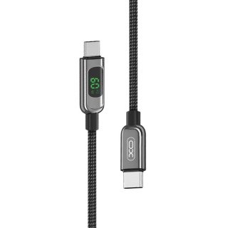 Cablu USB 2.0 type C la USB type C 60W cu afisaj 1m brodat Negru, XO NB-Q203B