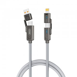 Cablu 4 in 1 USB-A + Type C la Type C + Lightning 60W 1m Negru, XO NB275
