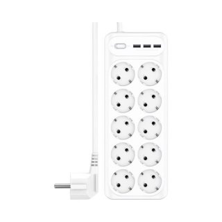 Prelungitor cu 10 x Schuko + 3 x USB-A Alb 2m, XO WL07