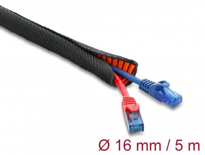 Plasa pentru organizarea cablurilor Wear Warning Indicator self-closing double-layered 5m x 10mm Negru, Delock 19021
