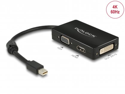 Adaptor mini Displayport la VGA / HDMI / DVI pasiv T-M Negru, Delock 62631
