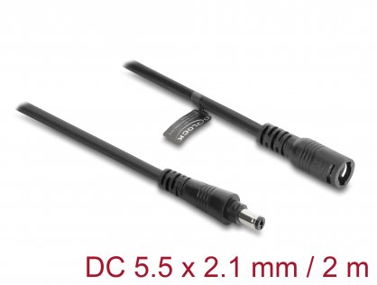 Cablu prelungitor alimentare 5.5 x 2.1mm cu blocare T-M 2m Negru, Delock 67390