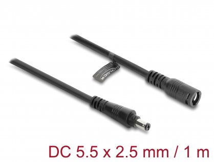 Cablu prelungitor alimentare 5.5 x 2.5mm cu blocare T-M 1m Negru, Delock 67392