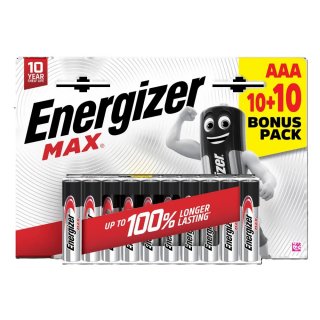 Set 20 buc baterie alcalina MAX AAA LR03, Energizer
