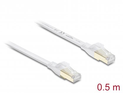 Cablu retea RJ45 Flat Cat.8.1 FTP 0.5m Alb, Delock 81024