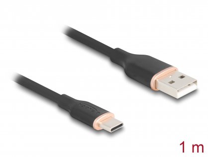 Cablu USB-A 2.0 la USB type C T-T 1m silicon Negru, Delock 81226