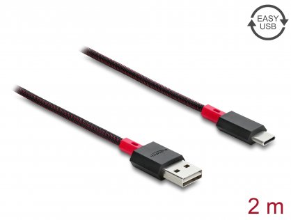 Cablu EASY-USB 2.0-A la USB Type C T-T 2m Negru, Delock 81543
