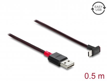 Cablu EASY-USB 2.0-A la USB Type C drept/unghi sus/jos T-T 0.5m Negru, Delock 81549