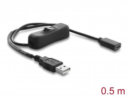 Cablu alimentare USB-A la USB type C cu switch ON/OFF T-M 0.5m, Delock 81658