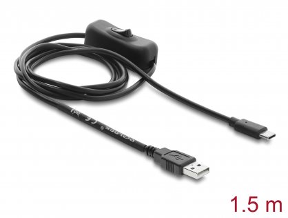 Cablu alimentare USB-A la USB type C cu switch ON/OFF T-T 1.5m, Delock 81659