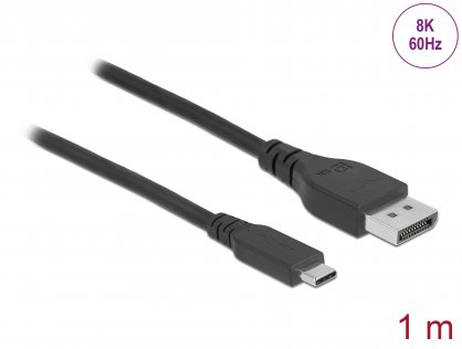 Cablu bidirectional USB Type-C la DisplayPort (DP Alt Mode) 8K60Hz/4K240Hz 1m (DP 8K certificat), Delock 86038