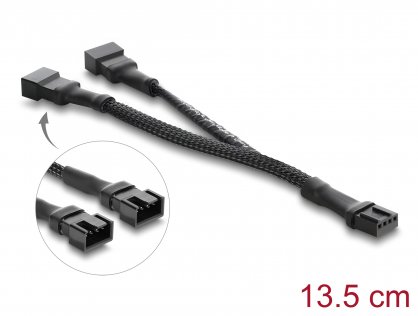 Splitter 1 x 4 pini ventilator PWM la 2 x 4 pini PWM M-T brodat 13cm Negru, Delock 91338