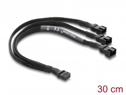 Splitter 1 x 4 pini ventilator PWM la 2 x 4 pini (3 pini conectati) M-T brodat 30cm Negru, Delock 91341