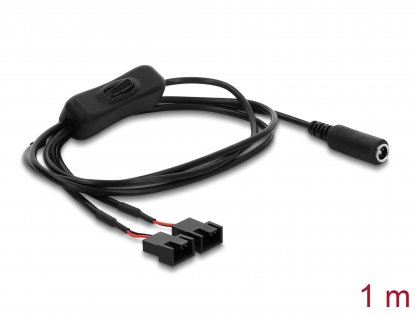 Cablu alimentare DC 5.5x2.1mm la 2 x ventilator 4 pini (2 pini conectati) M-T cu switch ON/OFF 1m, Delock 91355