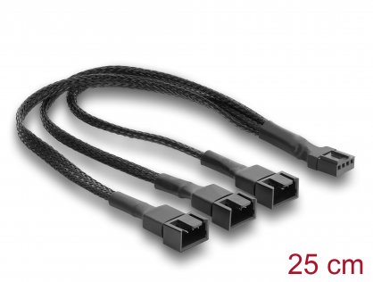 Splitter cablu fan 1 x 4 pini PWM + 2 x 4 pini (3 pini conectati) M-T brodat 25cm, Delock 91366