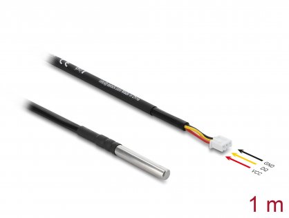 Senzor temperatura la 3 pini pin header DS18B20 1m, Delock 91386