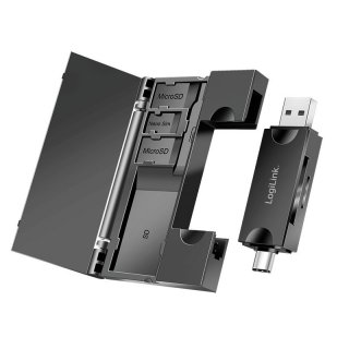 Cititor carduri USB-A/USB-C la micro SD/SD cu spatiu depozitare carduri, Logilink CR0049