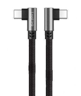Cablu USB 2.0 type C T-T unghi/unghi 90 grade 100W 2m brodat Negru, Logilink CU0462
