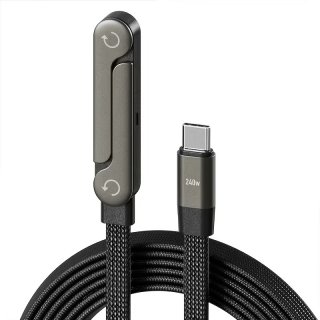 Cablu USB type C 240W T-T cu stand 1.5m brodat Negru, ku31ta015