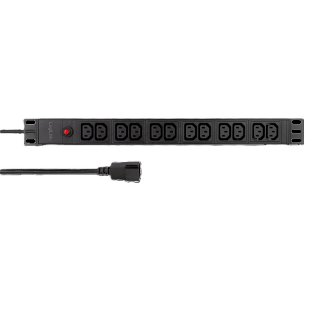 Prelungitor PDU 19" 1U IEC C14 la 12 x C13 1.8m Negru, Logilink PDU12A1