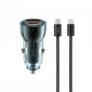 Incarcator auto USB-A + USB-C 60W + cablu USB type C Negru/Blue, XO CC60