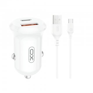 Incarcator auto USB-A + USB-C 30W + cablu USB type C Alb, XO CC69